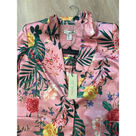 Rachel Zoe Women’s Suit Set Pink Floral Tropical Size Large Blazer NWT - Picture 9 of 12